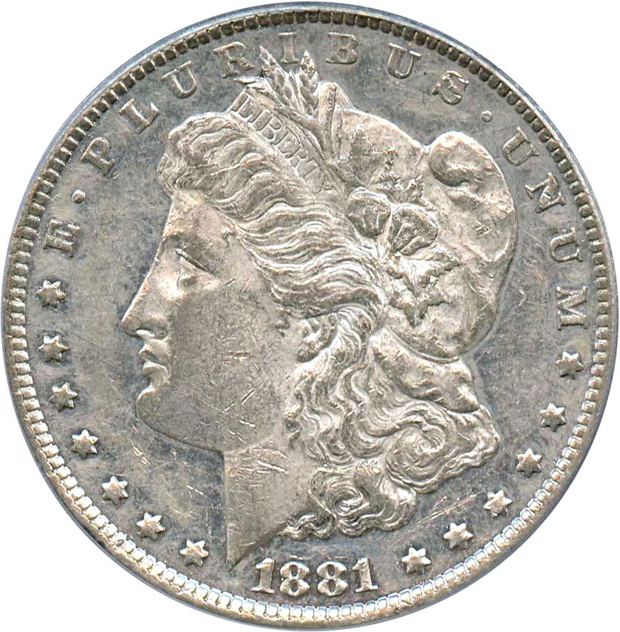 image for: 1881-O $1 PCGS AU53 (VAM-27, Doubled Ear)