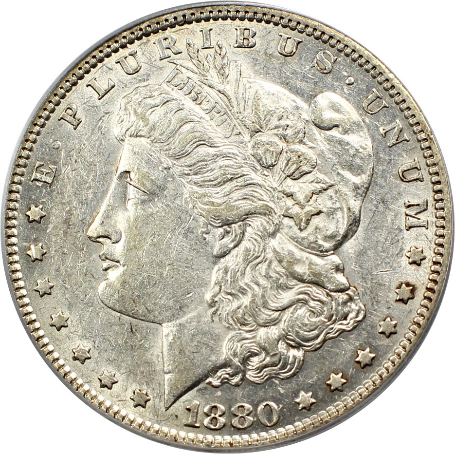 image for: 1880 $1 PCGS AU53 (VAM-7, 8/7, Crossbar)