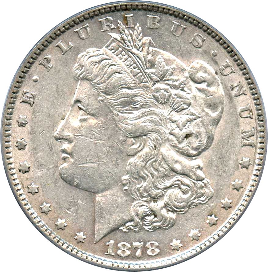 image for: 1878 7TF $1 PCGS AU53 (Reverse of 1878, VAM-117 Tripled Star)