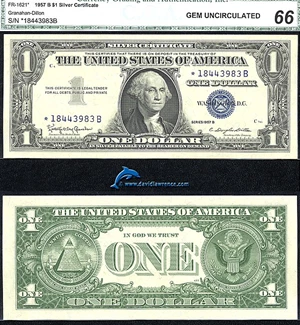 image for: Fr.1621* 1957-B $ 1 CGA Gem CU 66 *Star*