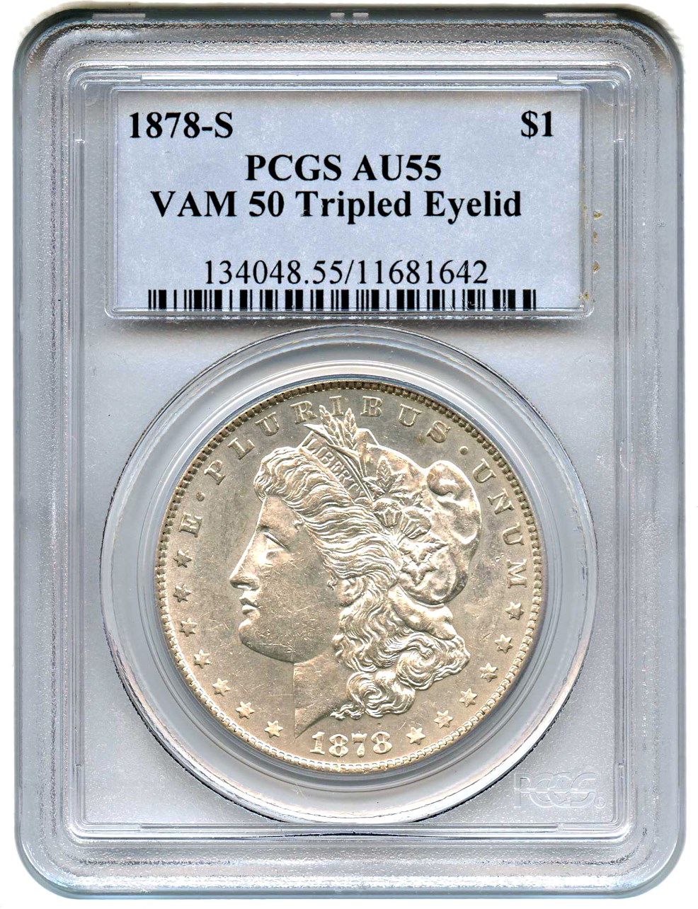 image for: 1878-S $1 PCGS AU55 (VAM-50, Tripled Eyelid)