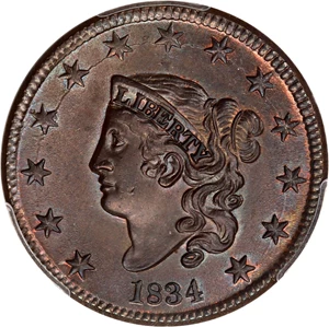 image for: 1834 1c PCGS MS64 BN (Small 8, Large Stars, Medium Letters)