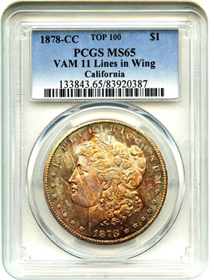 image for: 1878-CC $1 PCGS MS65 (VAM-11, Lines in Wing)