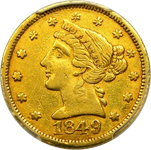 image for: Moffat 1849 $5 PCGS XF45