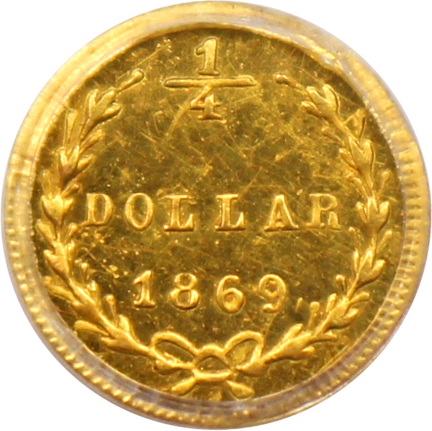 image for: 1869 Cal. Gold 25c PCGS MS63 (BG-829)