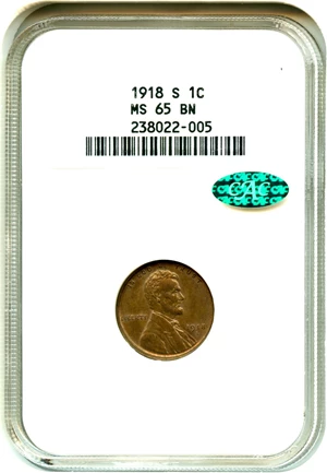 image for: 1918-S 1c NGC/CAC MS65 BN (OH)
