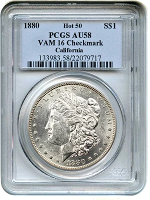 image for: 1880 $1 PCGS AU58 (VAM-16, Checkmark)