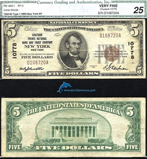 image for: Fr.1800-1 1929 $5 Type 1 CGA VF25 #10778. New York, NY.