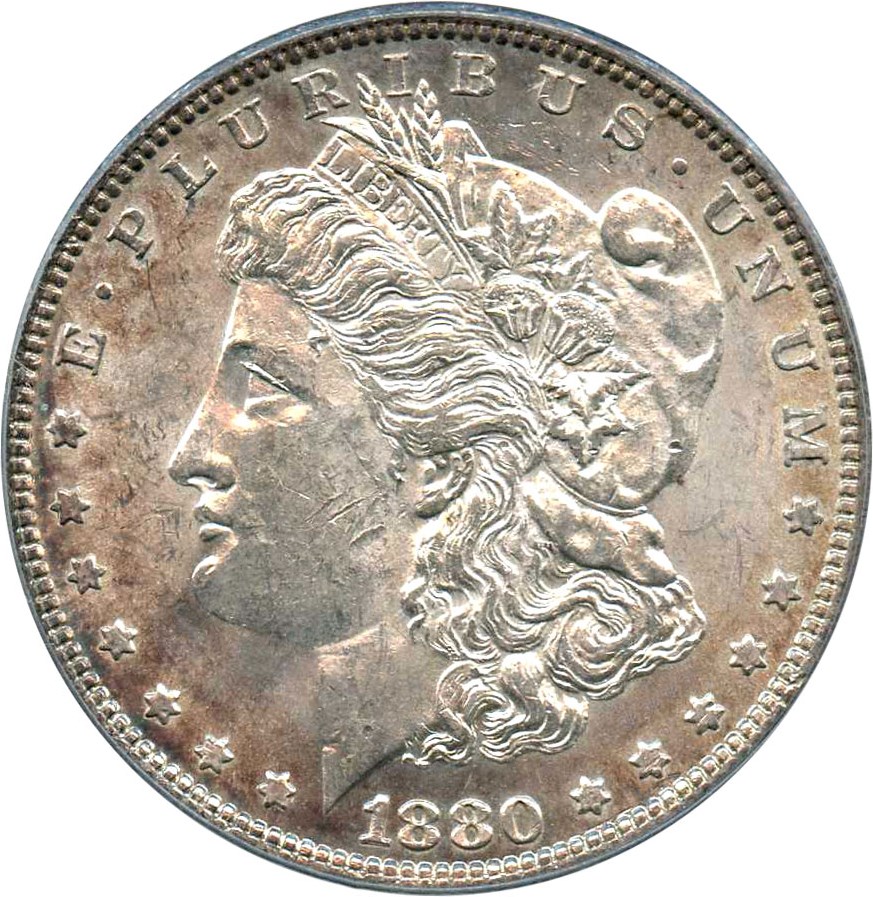 image for: 1880 $1 PCGS AU58 (VAM-9, 8/7 Stem)