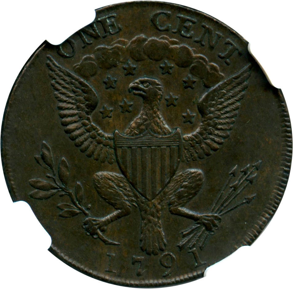 image for: 1791 Washington Cent NGC/CAC AU58 BN (Small Eagle)