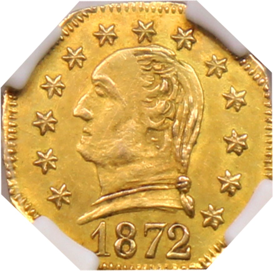 image for: 1872 Cal. Gold 25c NGC MS62 (BG-722 W H)