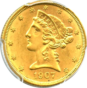 image for: 1907-D $5 PCGS MS62
