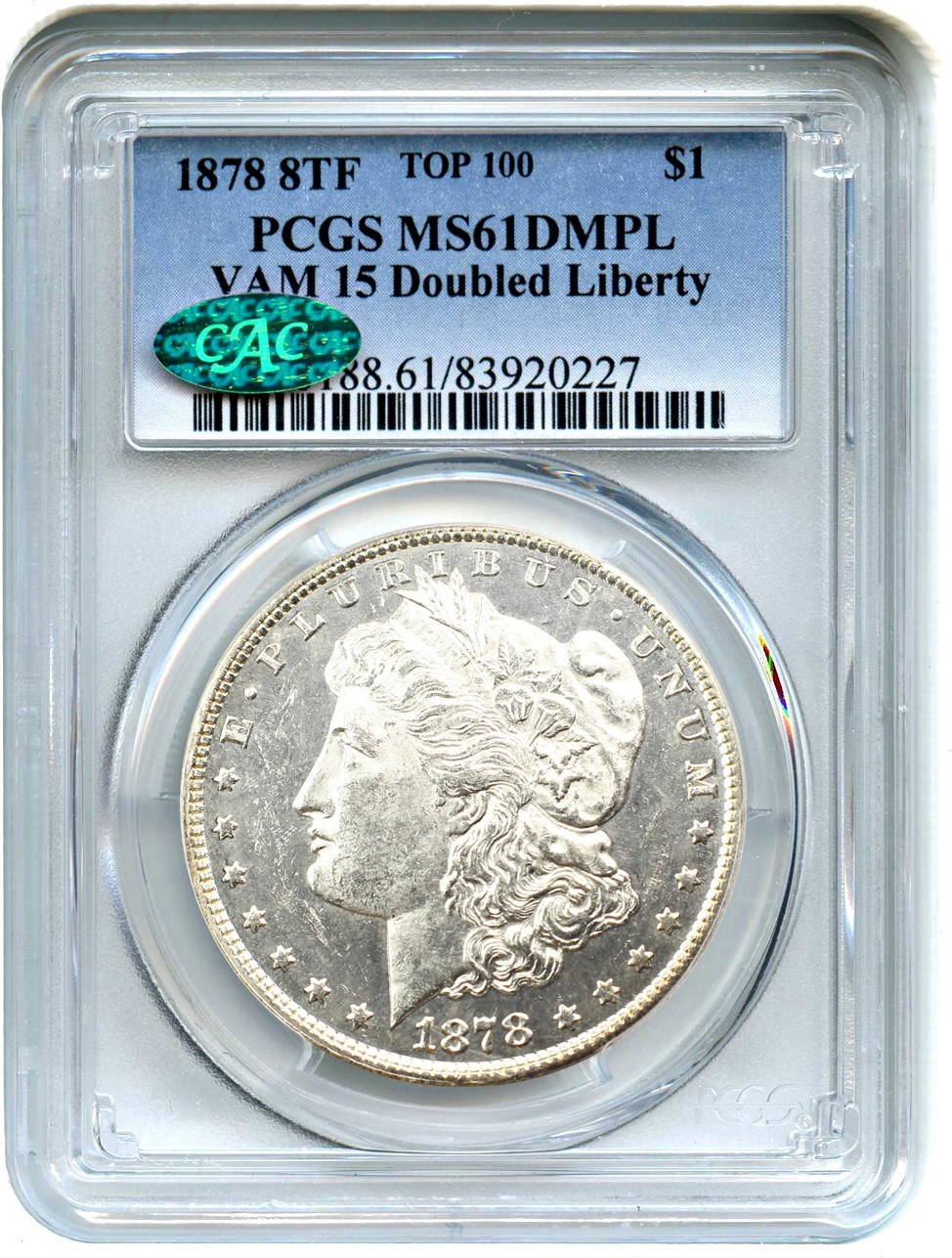 image for: 1878 8TF $1 PCGS/CAC MS61 DMPL (VAM-15, Doubled Liberty)