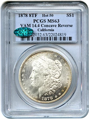 image for: 1878 8TF $1 PCGS/CAC MS63 (VAM-14.4, Concave Reverse)