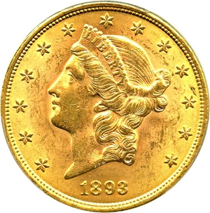 image for: 1893 $20 PCGS MS62