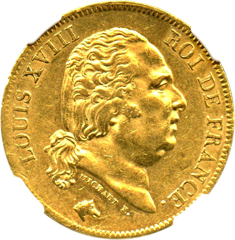 image for: France: 1818-W 40 Francs NGC MS61 (KM-713.6)