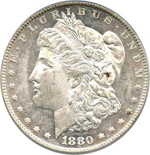 image for: 1880-O $1 PCGS AU55 (VAM-5, 8/7, Crossbar)