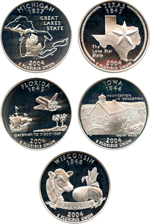 image for: 2004-S Statehood Quarter Set 25c NGC Proof 69 UCAM (Silver, 5 Coins)