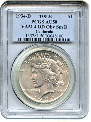 image for: 1934-D $1 PCGS AU50 (VAM-4, DD Obv, Sm D)