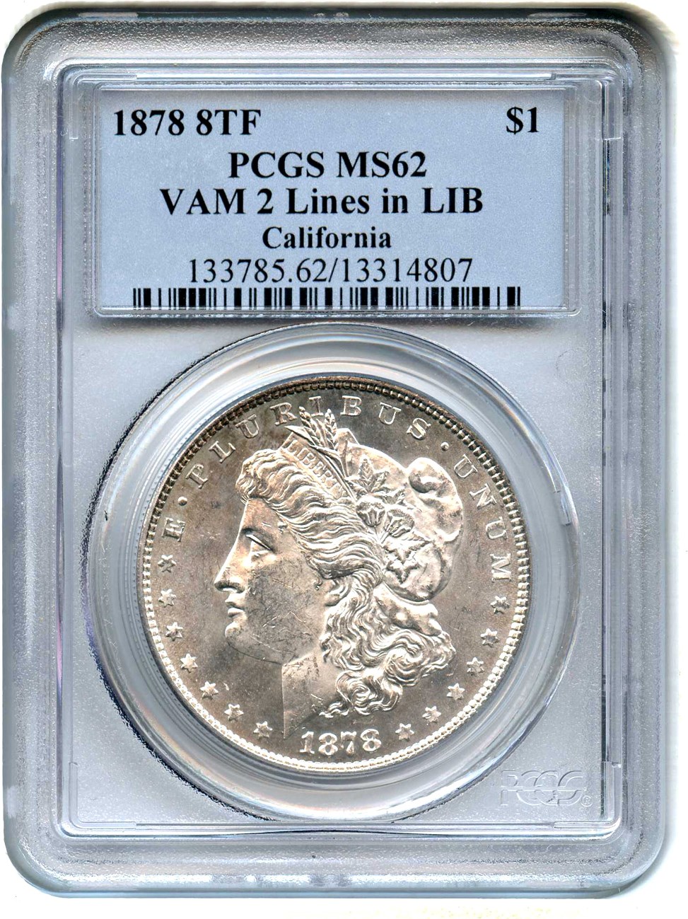 image for: 1878 8TF $1 PCGS MS62 (VAM-2, Lines in LIB)