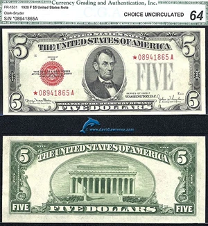image for: Fr.1531* 1928-F $ 5 CGA Choice CU 64 *Star*