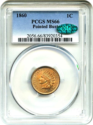 image for: 1860 1c PCGS/CAC MS66 (Pointed Bust)