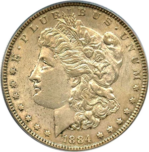 image for: 1884 $1 PCGS AU53 (VAM-3, Large Dot)