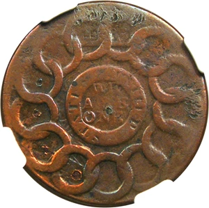 image for: 1787 Fugio NGC VF Details (Cinquefoils, STATES UNITED, Obv Graffiti, Damaged)
