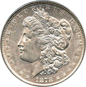image for: 1878 8TF $1 PCGS AU50 (VAM-14.10, Cracked Bonnet)