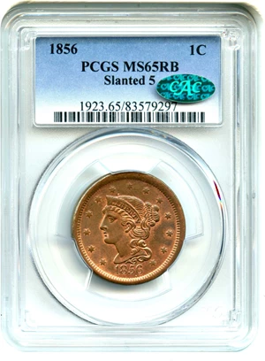 image for: 1856 1c PCGS/CAC MS65 RB (Slanted 5)