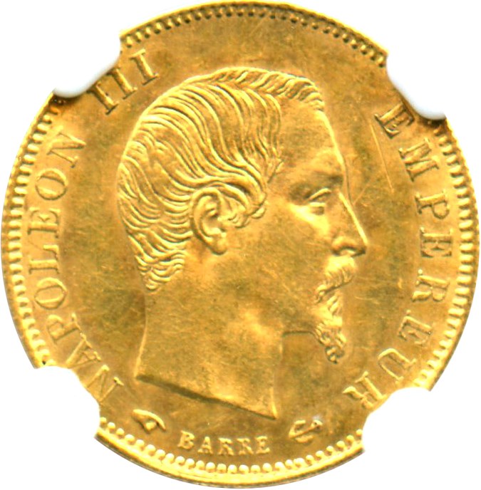 image for: France: 1858-A Gold 5 Francs NGC MS61 (KM-787.2)