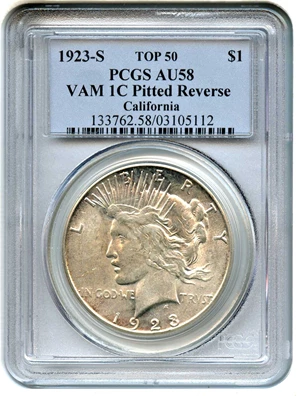 image for: 1923-S $1 PCGS AU58 (VAM-1C, Pitted Reverse)