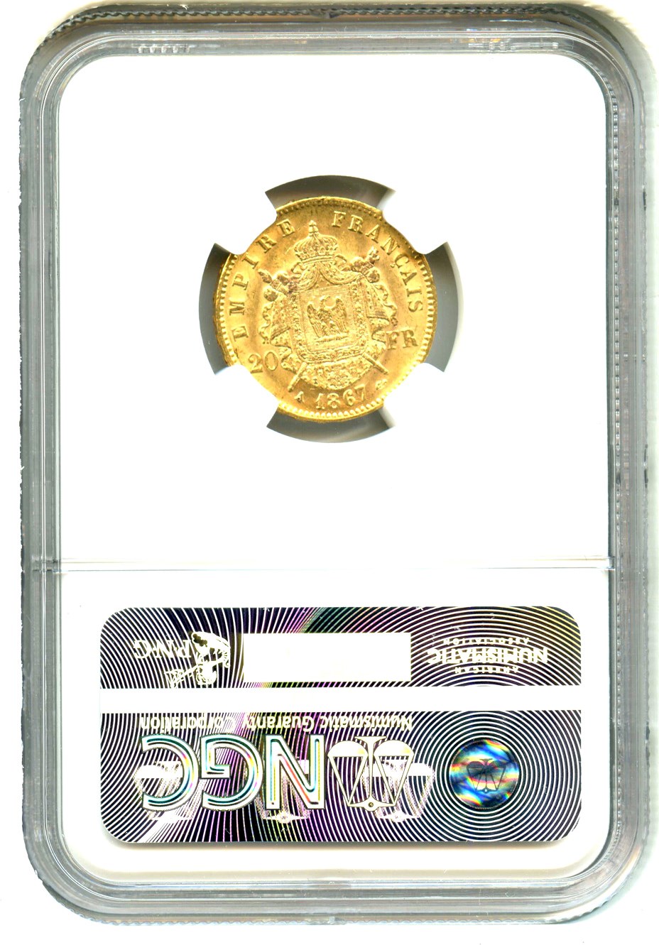 image for: France: 1867-A 20 Fr NGC MS63 (KM-801.1)