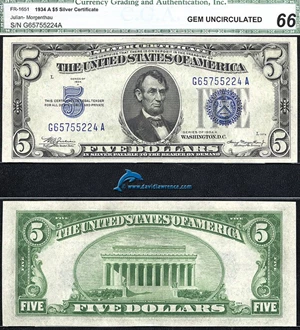 image for: Fr.1651 1934-A $ 5 CGA Gem CU 66