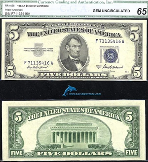 image for: Fr.1656 1953-A $ 5 CGA Gem CU 65