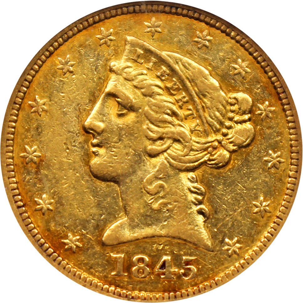 image for: 1845 $5 NGC AU53