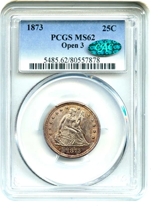 image for: 1873 25c PCGS/CAC MS62 (Open 3)