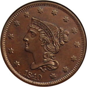 image for: 1840 1c NGC MS66 BN (Large Date, N-6)
