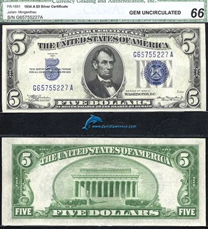 image for: Fr.1651 1934-A $ 5 CGA Gem CU 66