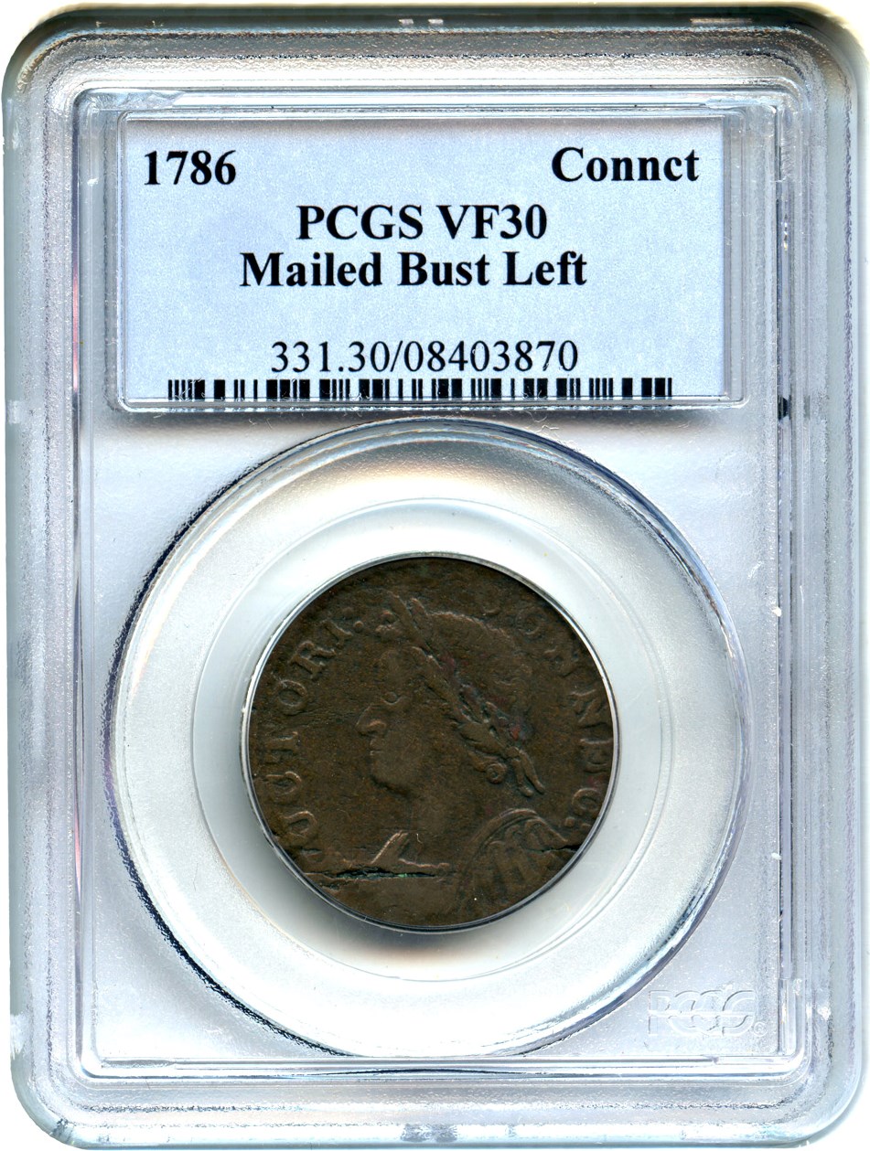 image for: 1786 Connecticut PCGS VF30 BN (Mailed Bust Left)