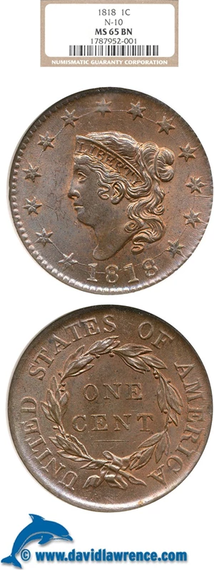image for: 1818 1c NGC MS65 BN (N-10)