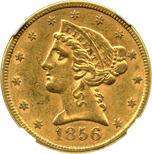 image for: 1856 $5 NGC/CAC AU55
