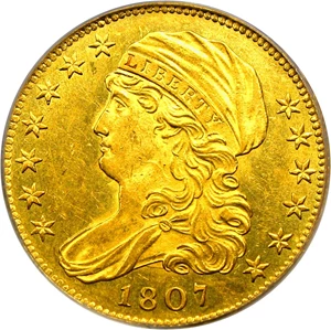 image for: 1807 $5 PCGS/CAC MS62 (Bust facing Left)