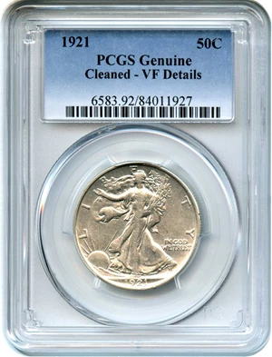 image for: 1921 50c PCGS VF Details (Cleaned)