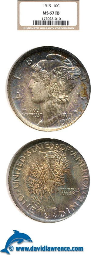 image for: 1919 10c NGC MS67 FB **Color**