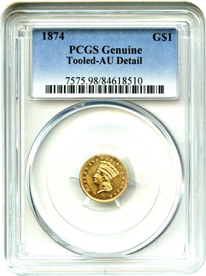 image for: 1874 G$1 PCGS AU Detail (Tooled)