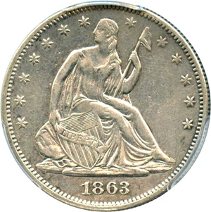image for: 1863 50c PCGS XF Details (Repaired)