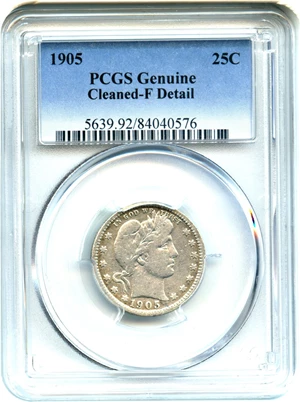 image for: 1905 25c PCGS F Details (Cleaned)