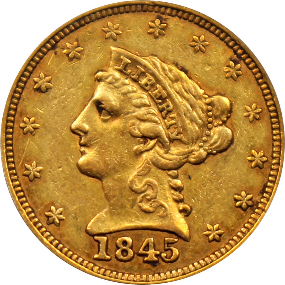 image for: 1845 $2 1/2 PCGS/CAC XF45