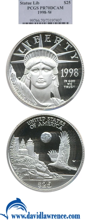image for: 1998-W $25 Platinum Eagle PCGS Proof 70 DCameo